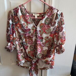 Paisley Tie-Front Blouse in Multicolor